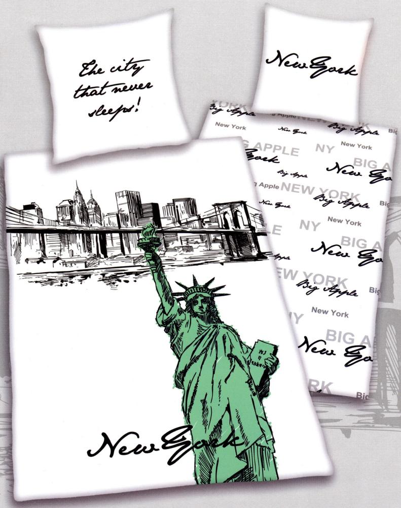 Bettwäsche New York Freiheitsstatue - weiß - 135 x 200 cm - Baumwolle, Renforcé